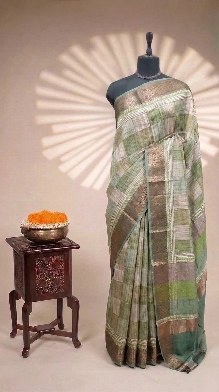 Green and Beige Chanderi Saree
