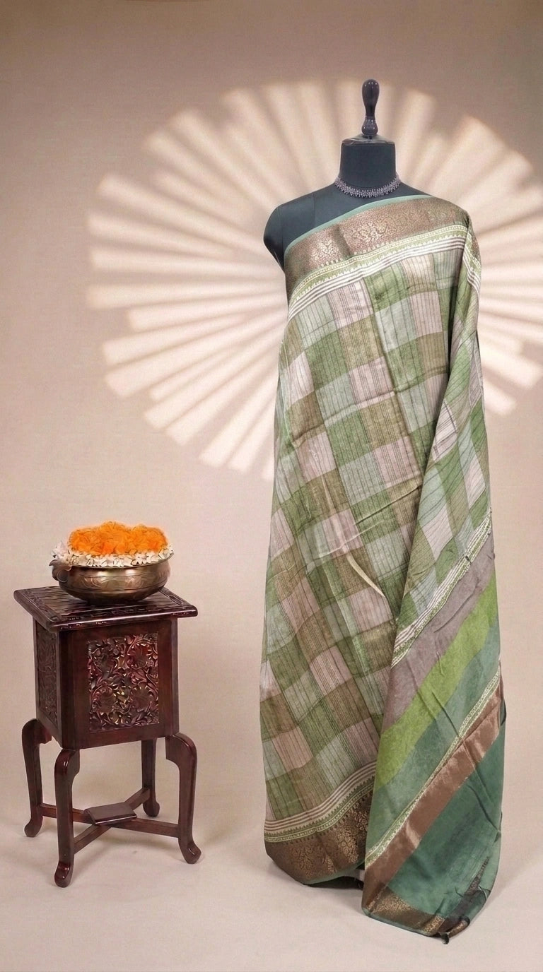 Green and Beige Chanderi Saree