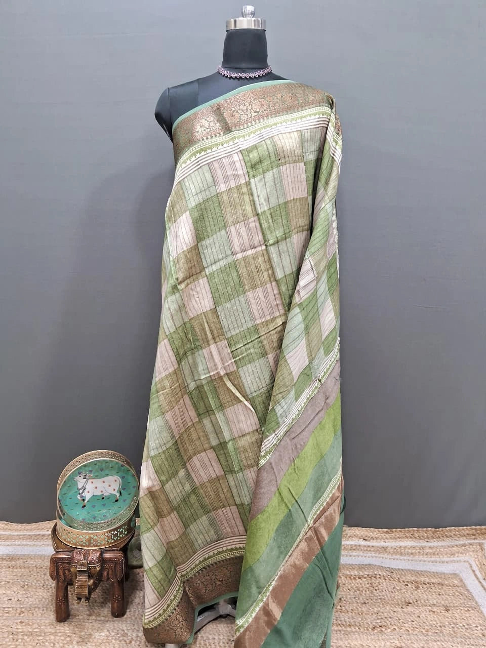 Green and Beige Chanderi Saree