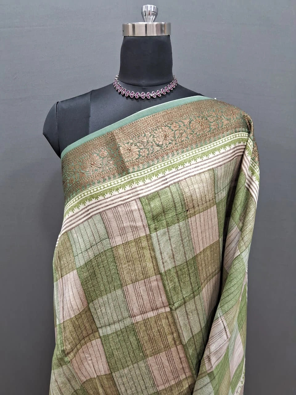 Green and Beige Chanderi Saree 