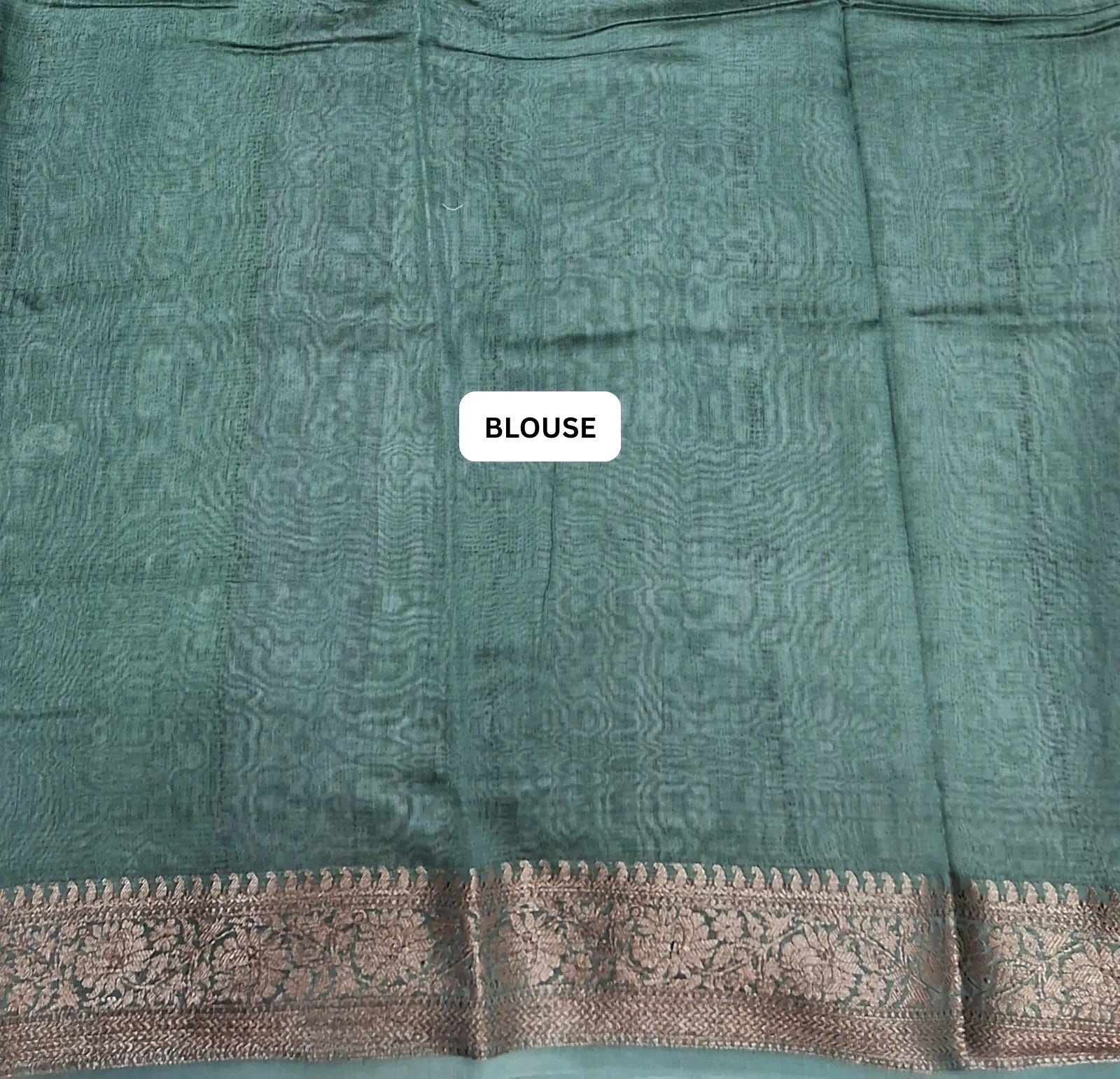 Green and Beige Chanderi Saree bloue