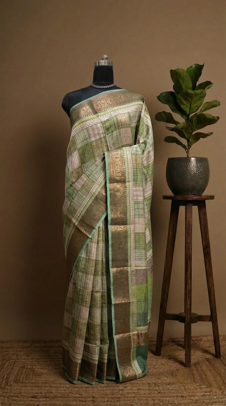 Green and Beige Chanderi Saree