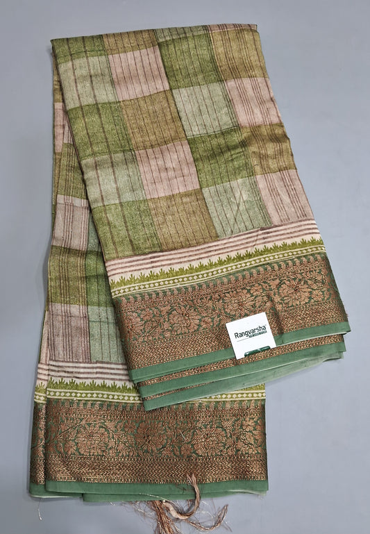 Green and Beige Chandheri Saree