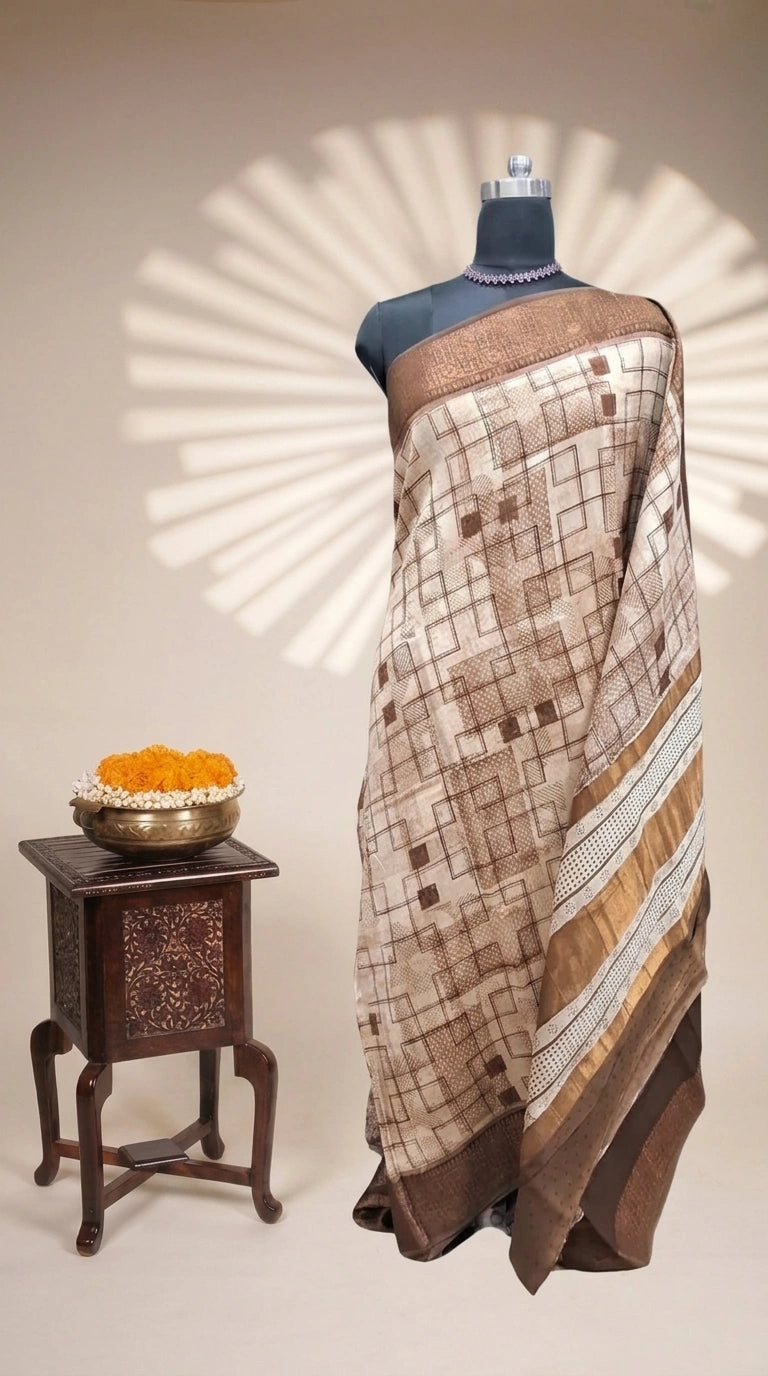 Beige Chanderi Zari Glow Saree