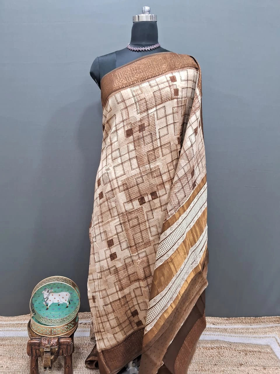 Beige Chanderi Zari Glow Saree