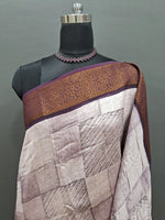 White Chanderi Saree with Geometric Print 1