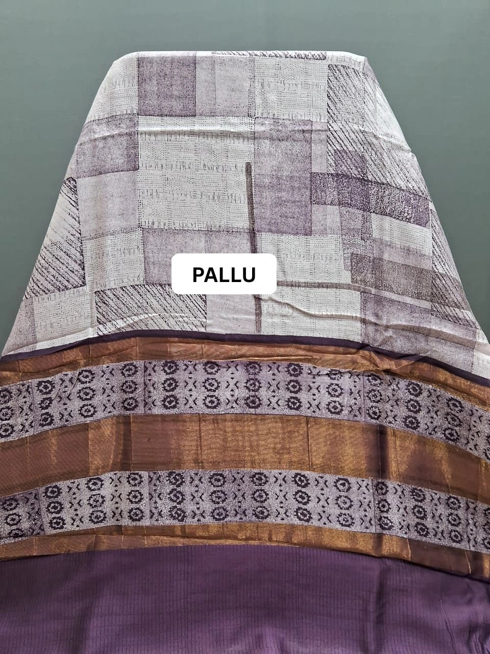 White Chanderi Saree with Geometric Print pallu
