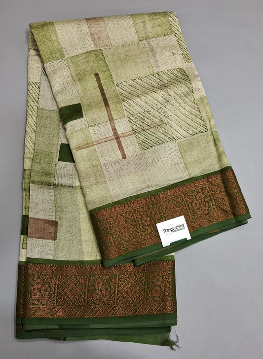 White Chandheri Saree with geometric print