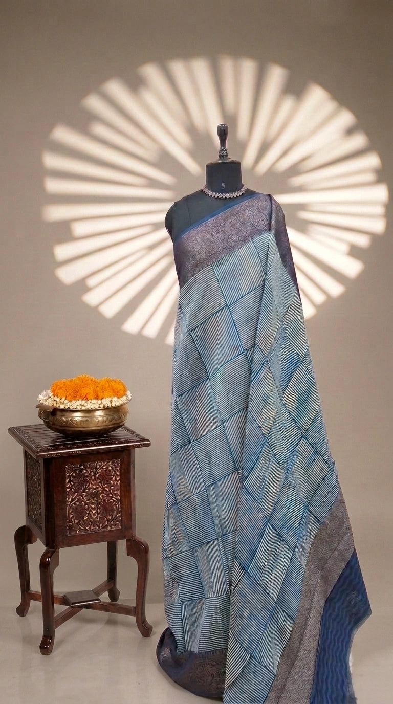 Blue Chanderi Saree 