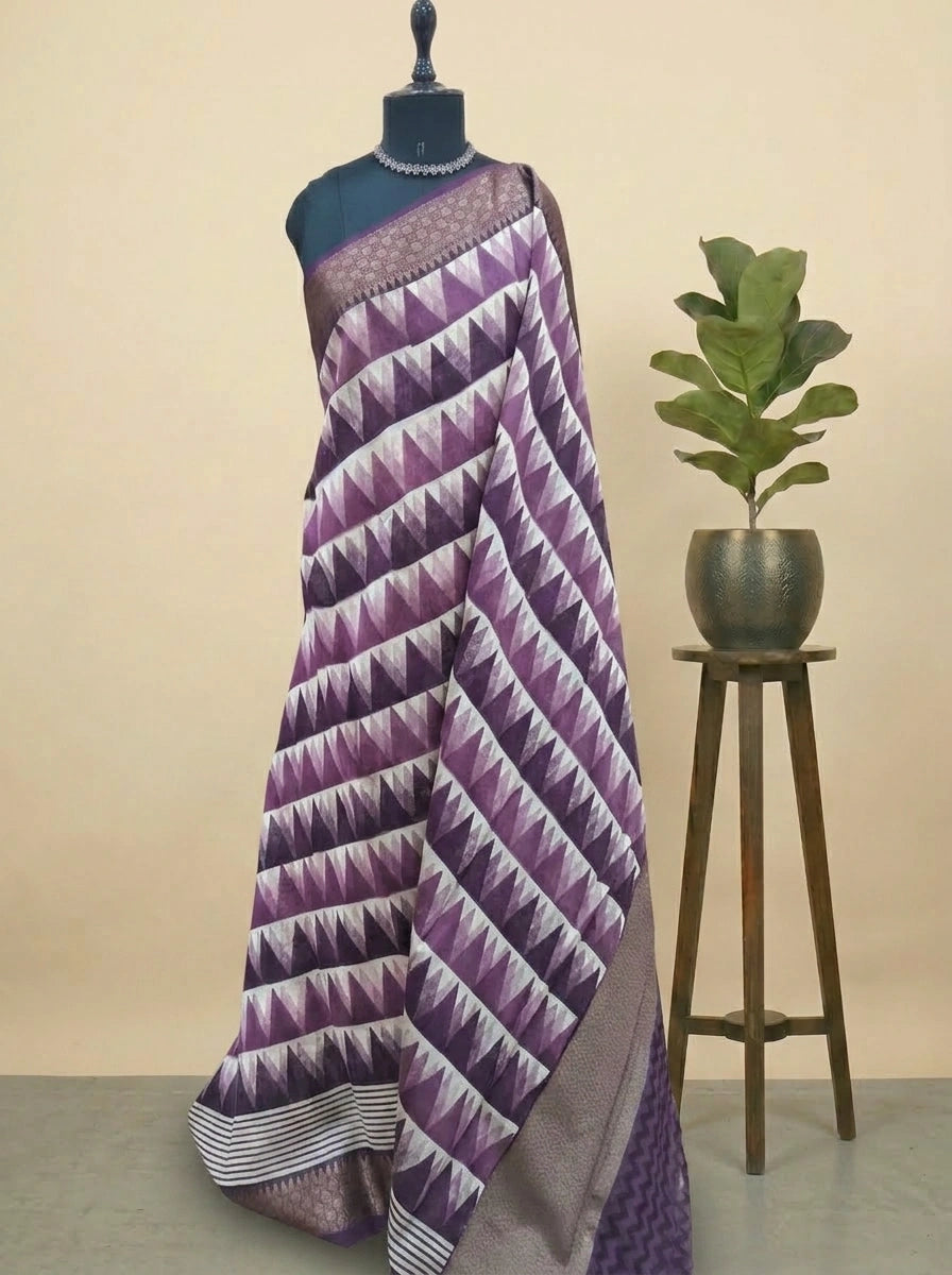 Purple and Off-White Chanderi Saree