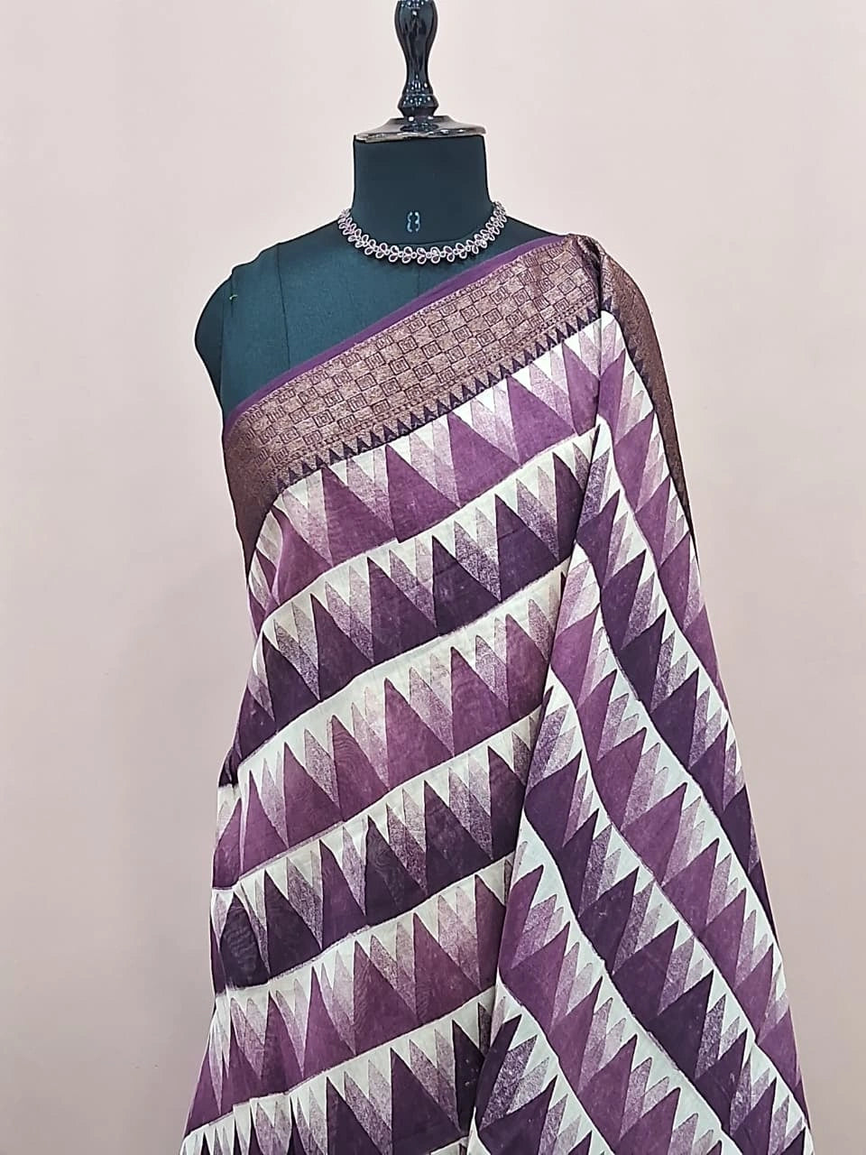 Purple and Off-White Chanderi Saree 1