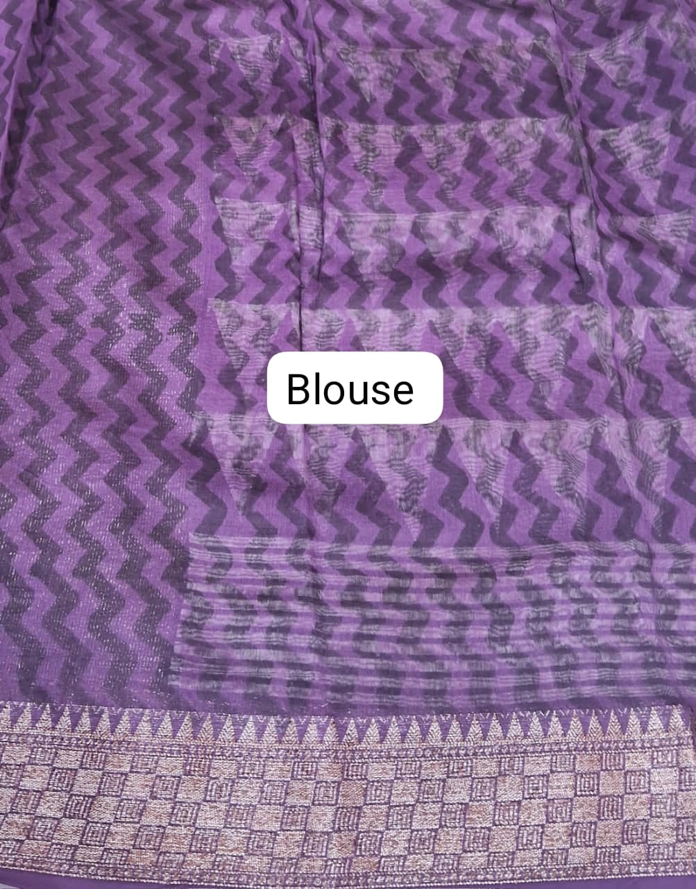Purple and Off-White Chanderi Saree Blouse
