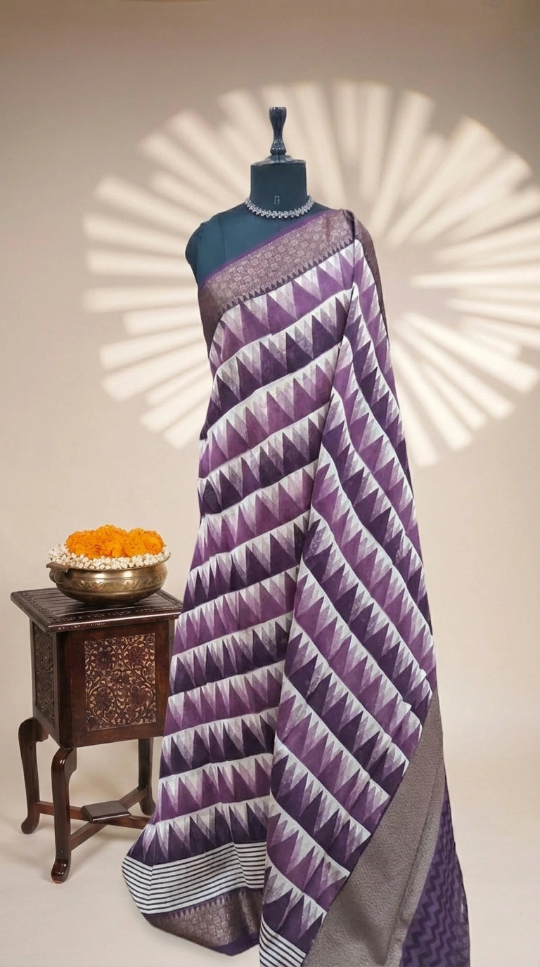 Purple and Off-White Chanderi Saree