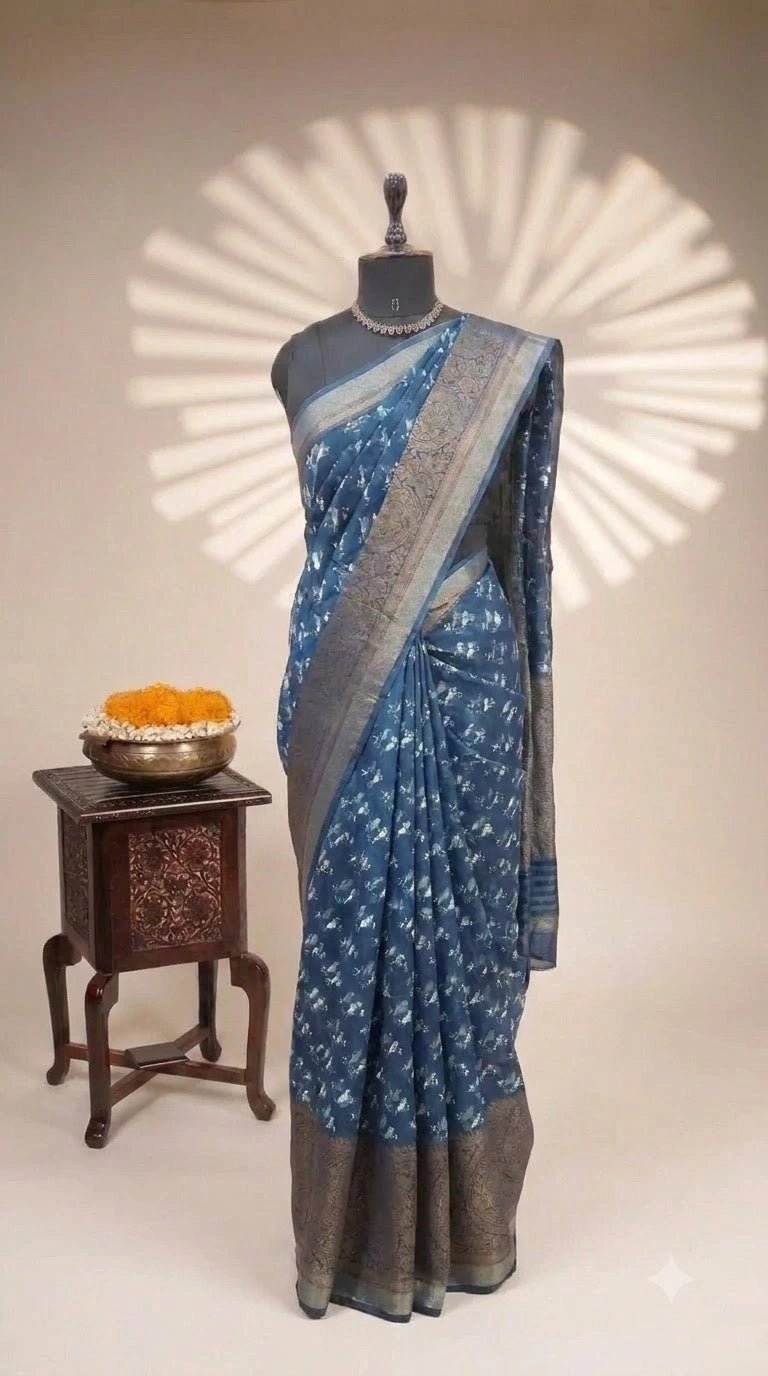 Indigo Blue Chanderi Saree