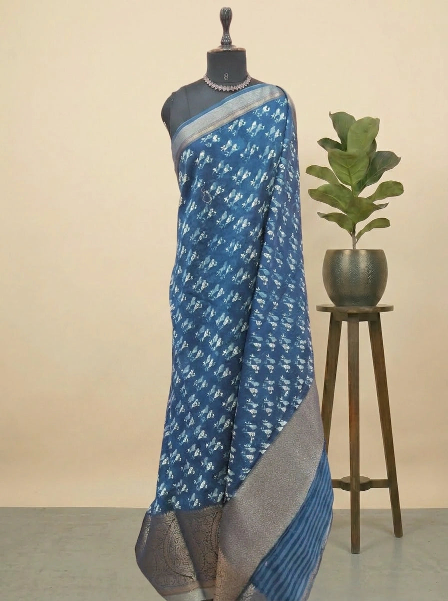 Indigo Blue Chanderi Saree