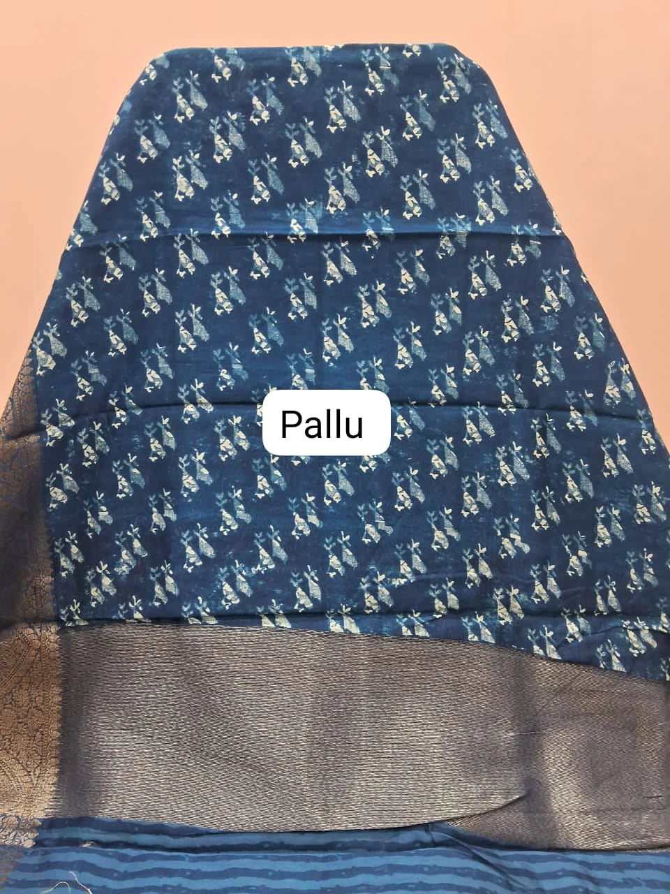 Indigo Blue Chanderi Saree Pallu
