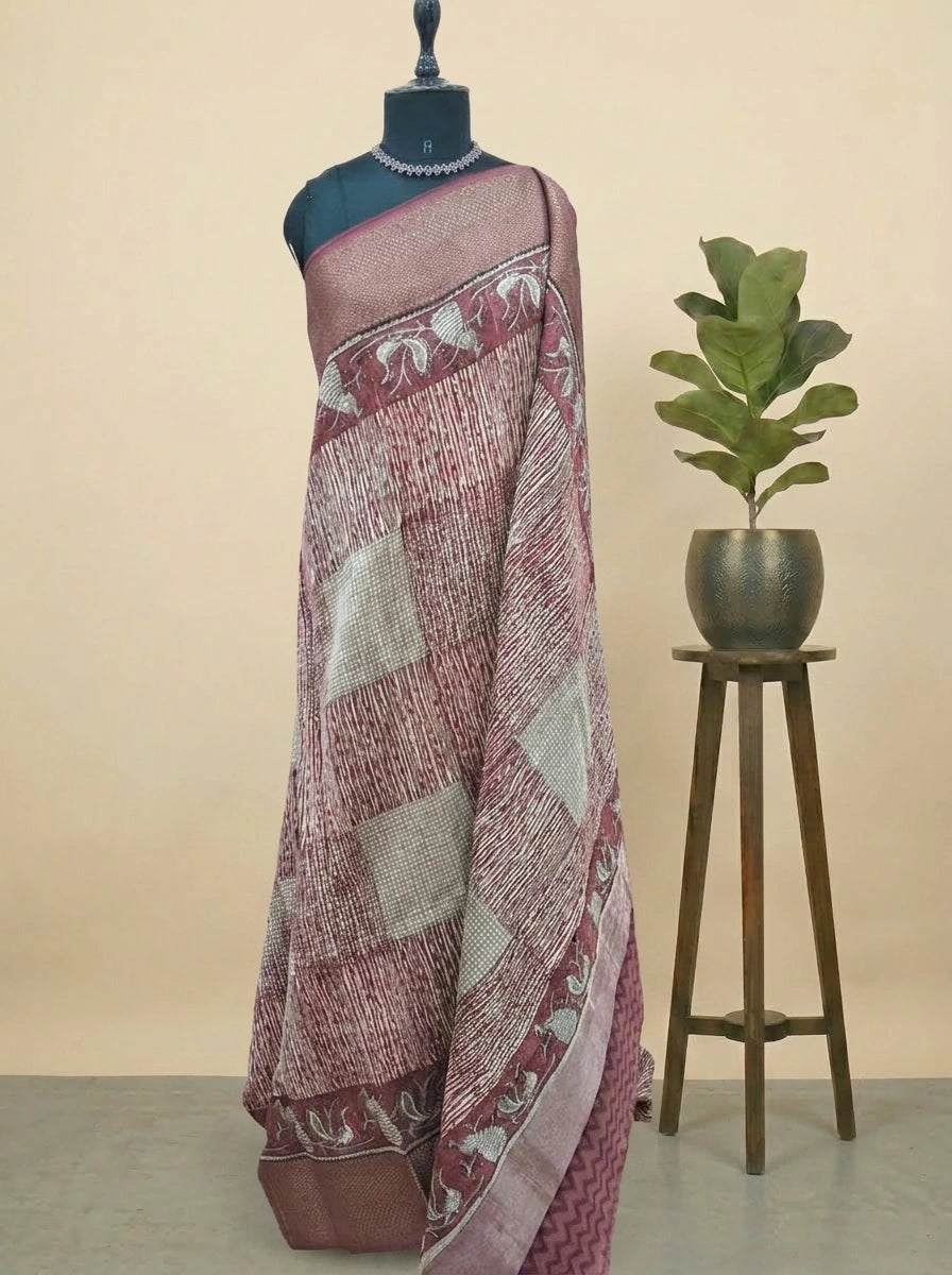 Onion Pink and Off-White Chanderi Saree