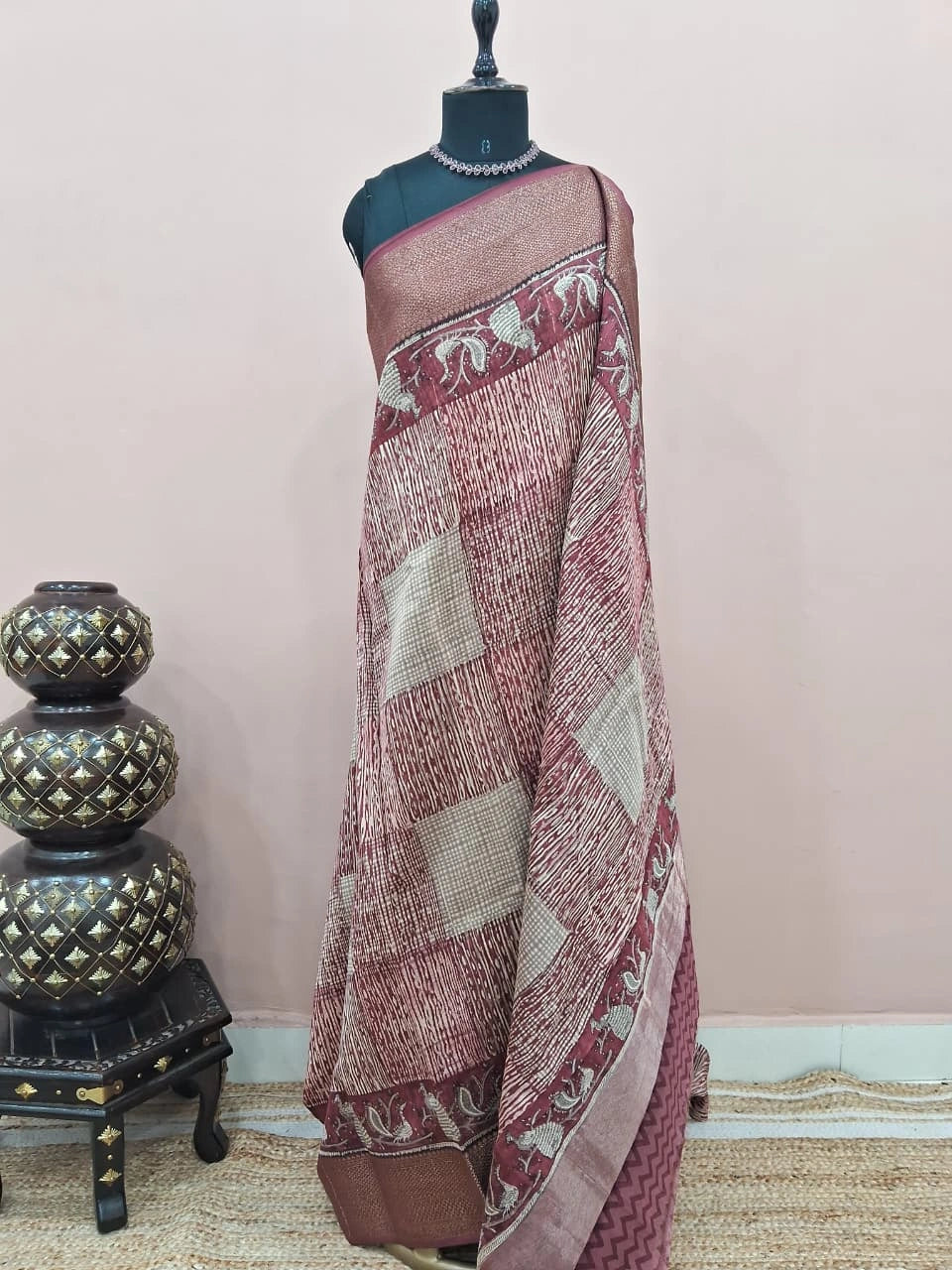 Onion Pink and Off-White Chanderi Saree