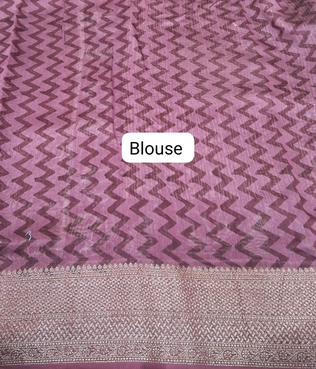 Onion Pink and Off-White Chanderi Saree Blouse