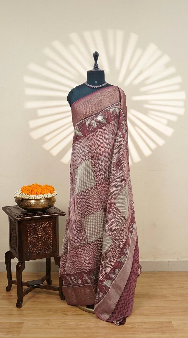 Onion Pink and Off-White Chanderi Saree