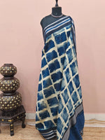 Navy Blue and Off-White Chanderi Saree 