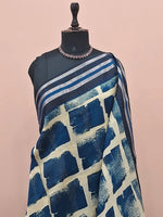 Navy Blue and Off-White Chanderi Saree  1