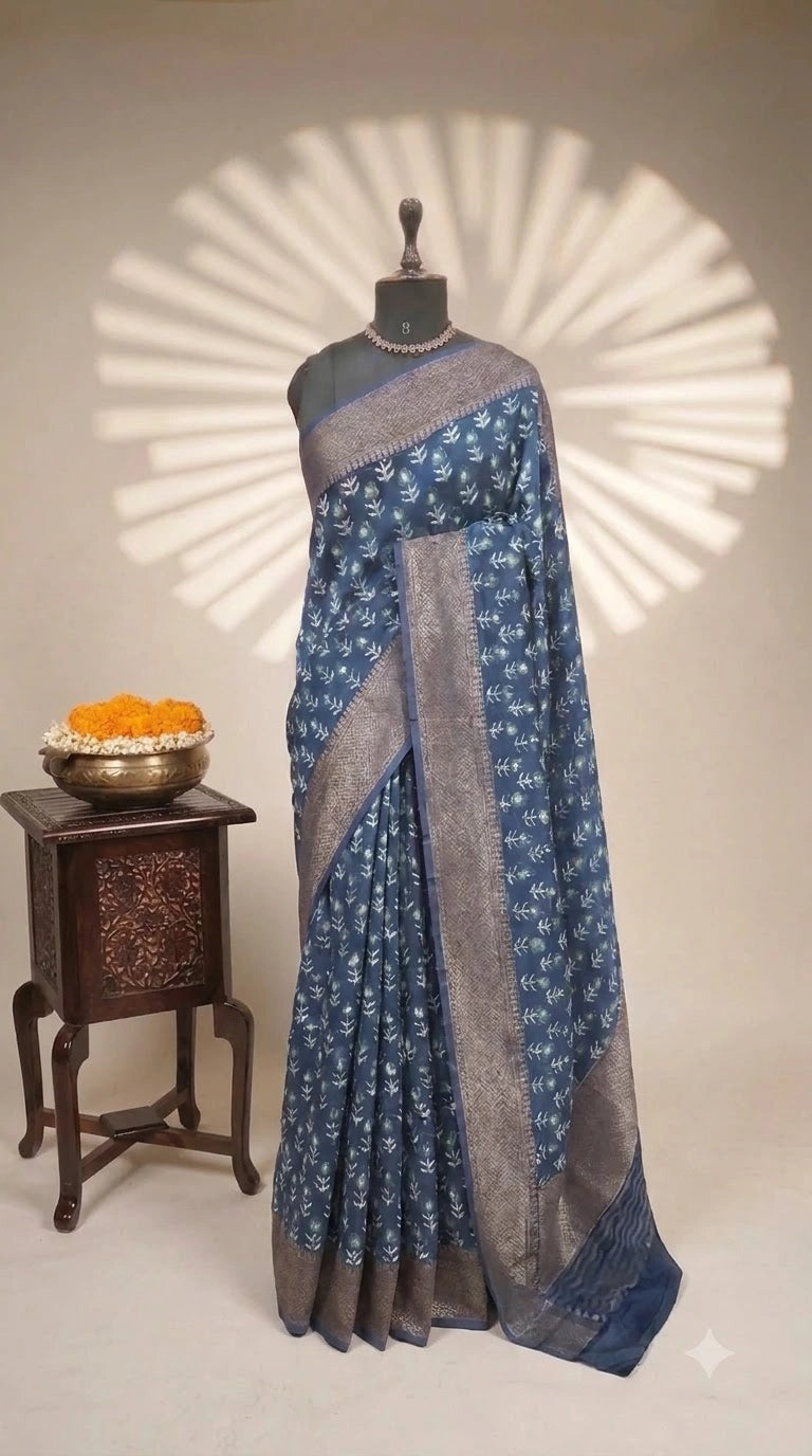 Dark Blue Chanderi Saree 