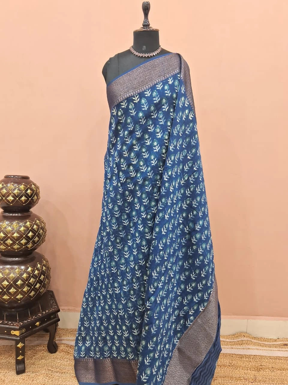 Dark Blue Chanderi Saree 