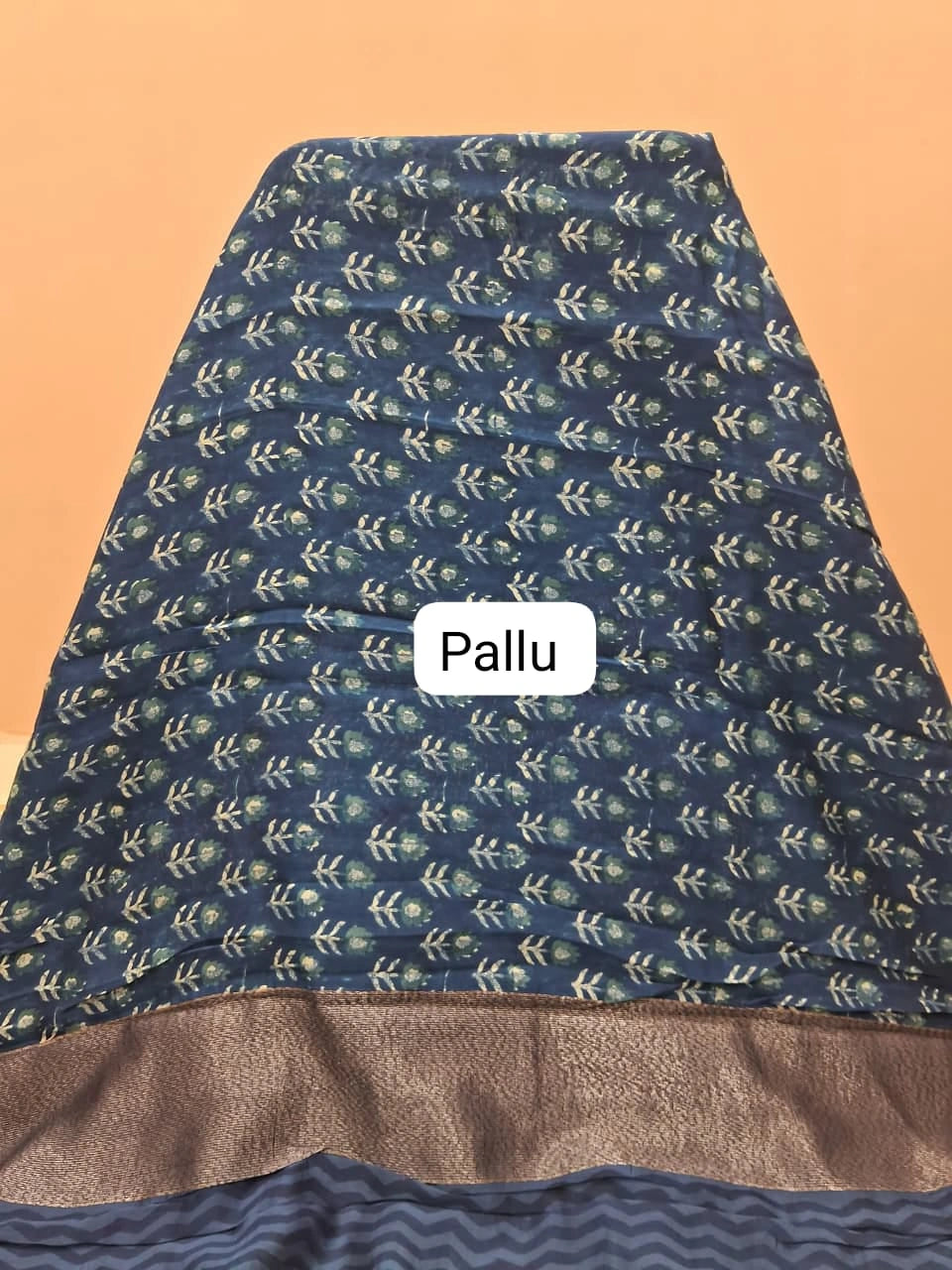 Dark Blue Chanderi Saree pallu