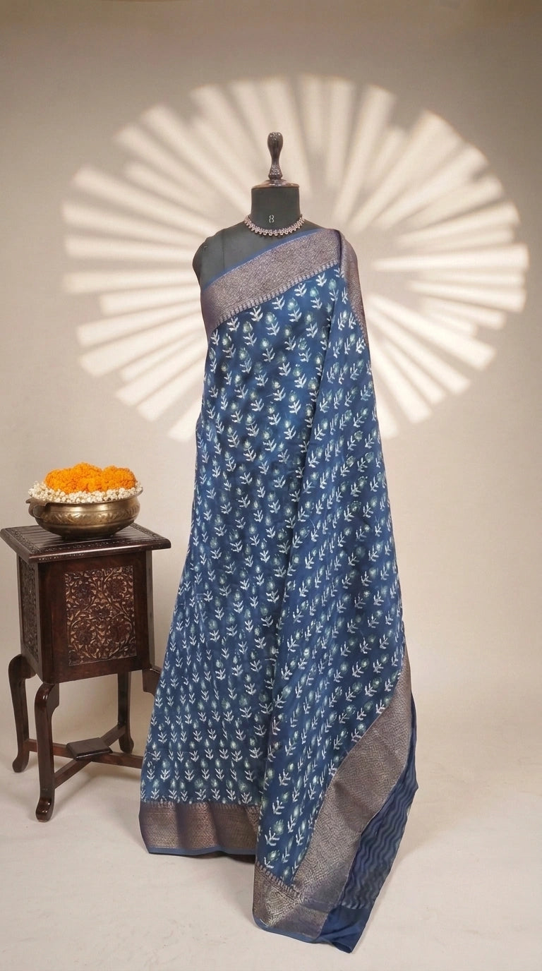 Dark Blue Chanderi Saree 