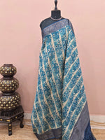 Beige and Blue Chanderi Saree 