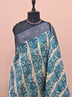Beige and Blue Chanderi Saree 1