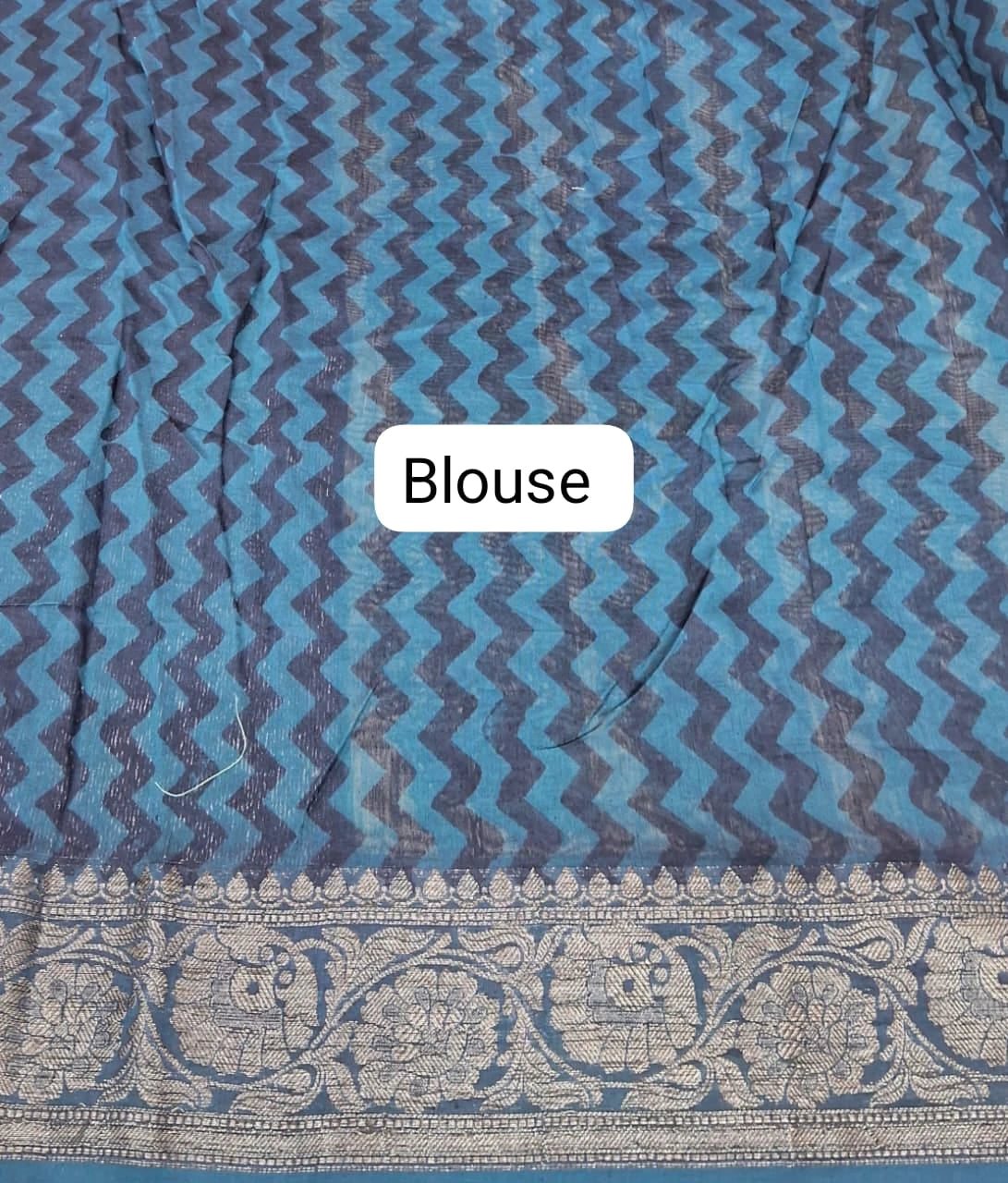 Beige and Blue Chanderi Saree  Blouse