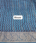 Beige and Blue Chanderi Saree  Blouse