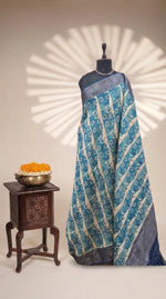 Beige and Blue Chanderi Saree 