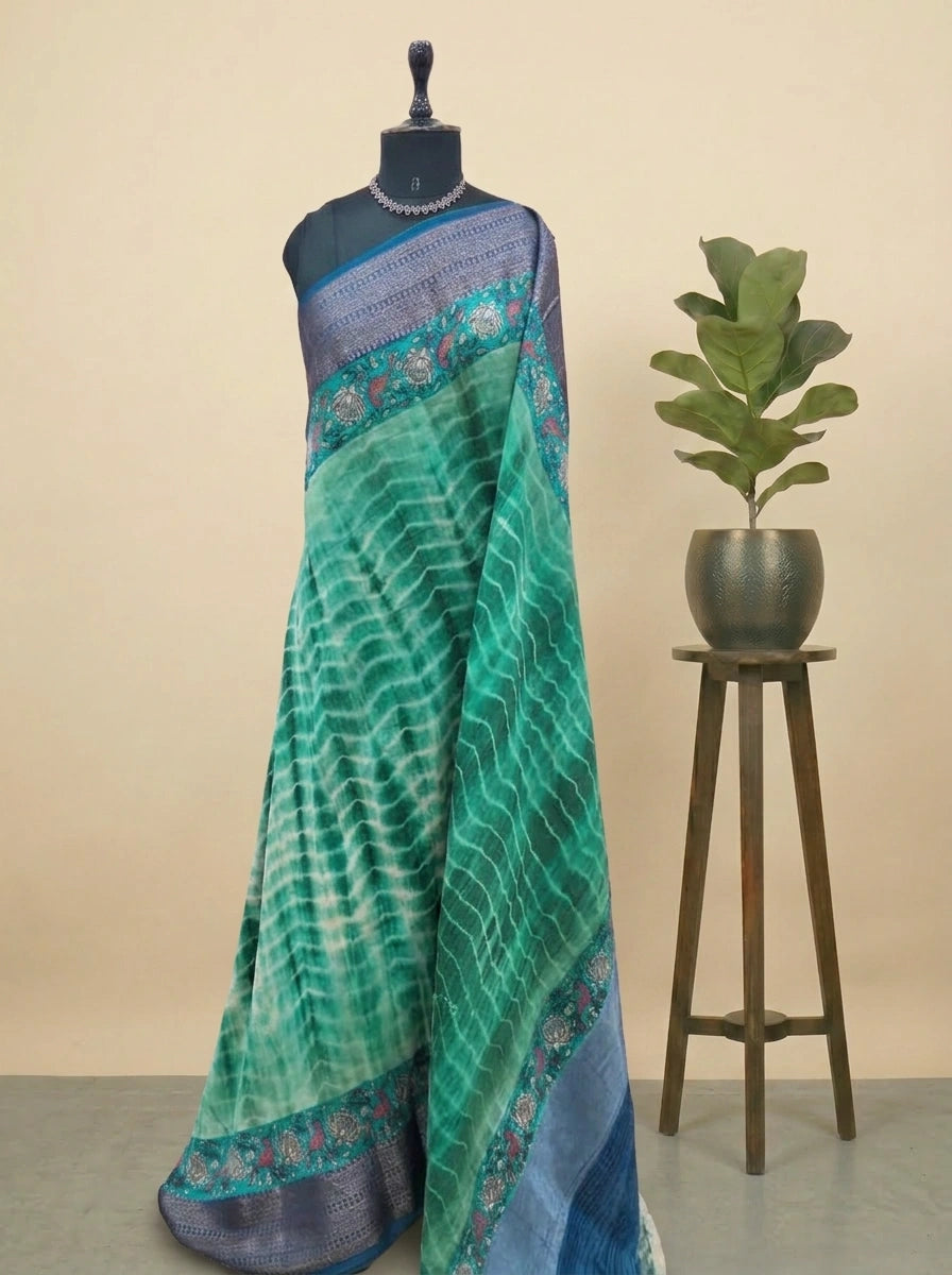 Emerald Green and Off-White Chanderi Saree