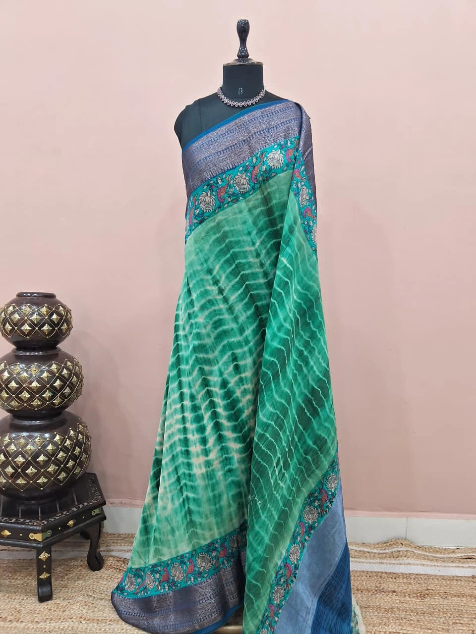 Emerald Green and Off-White Chanderi Saree