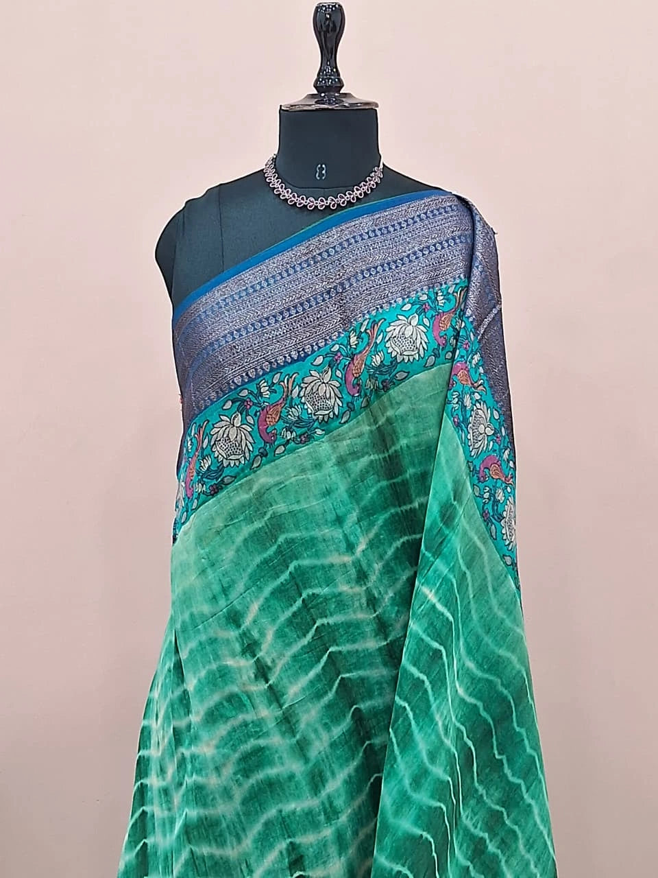 Emerald Green and Off-White Chanderi Saree 1