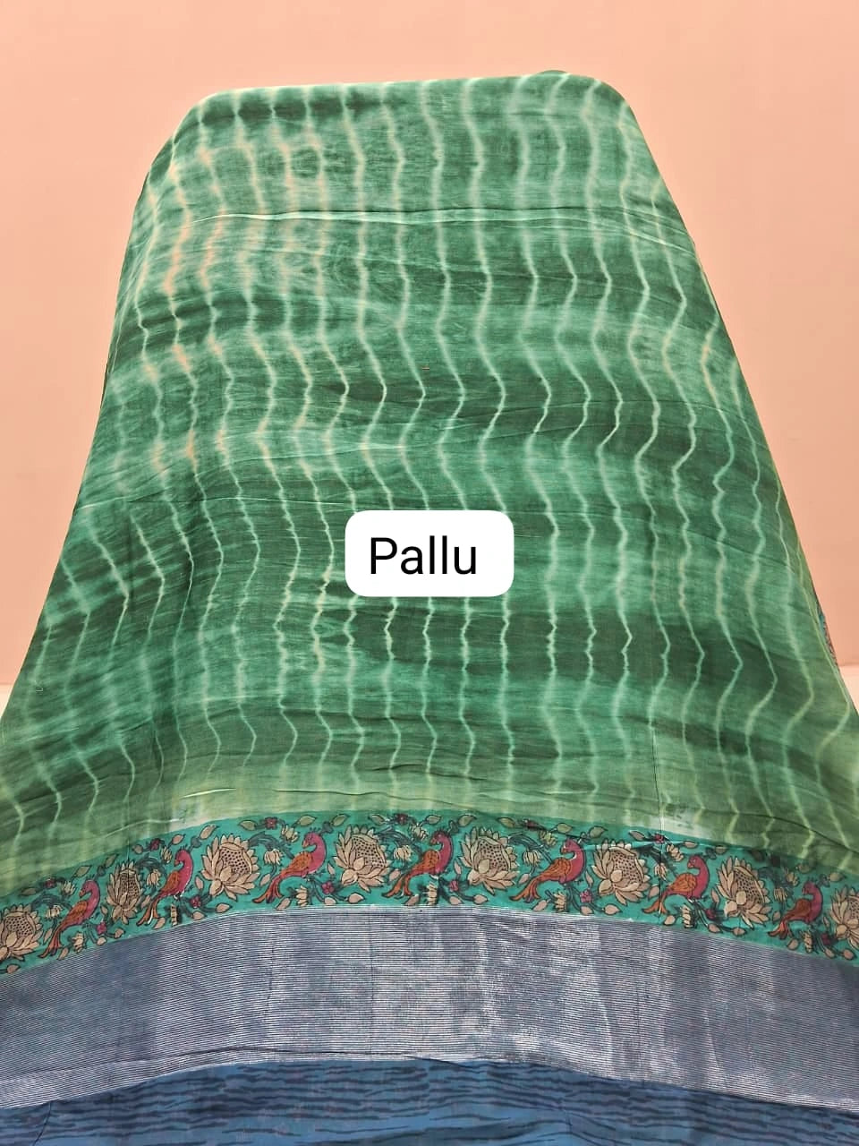 Emerald Green and Off-White Chanderi Saree pallu