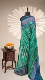 Emerald Green and Off-White Chanderi Saree