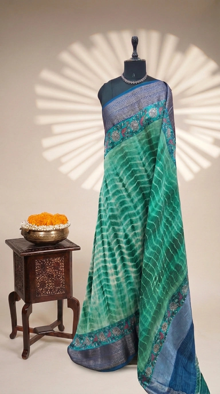 Emerald Green and Off-White Chanderi Saree