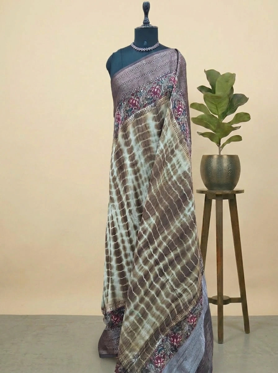 Brown and Off-White Chanderi Saree