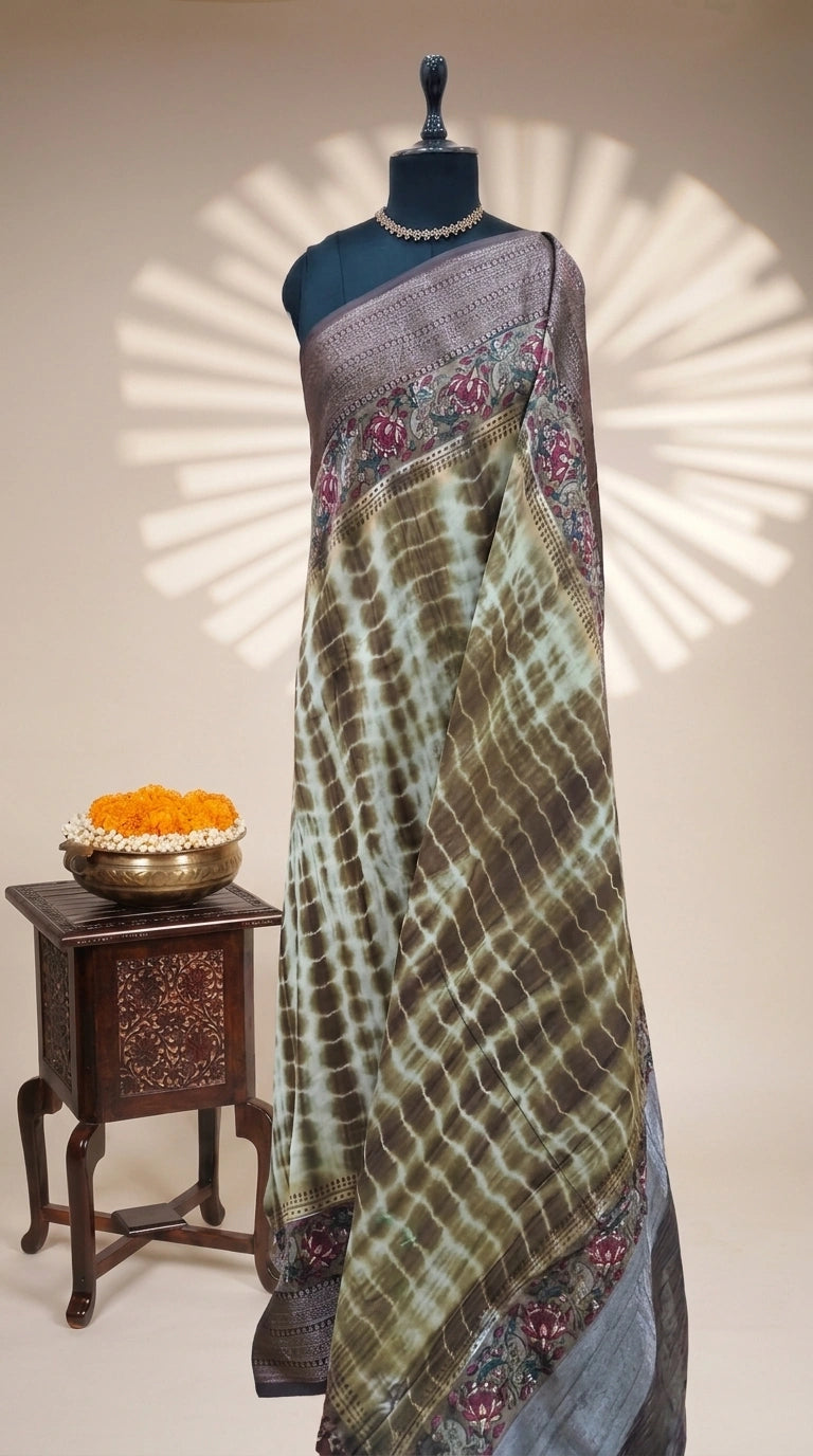 Brown and Off-White Chanderi Saree