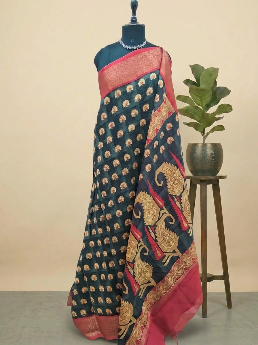 Black and Grey Chanderi Saree