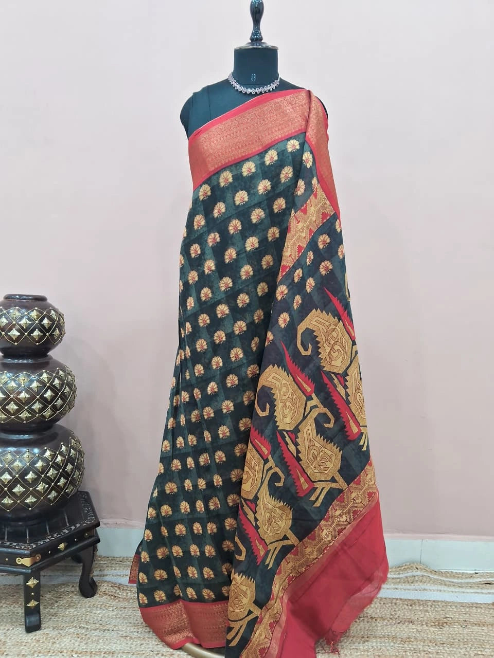 Black and Grey Chanderi Saree