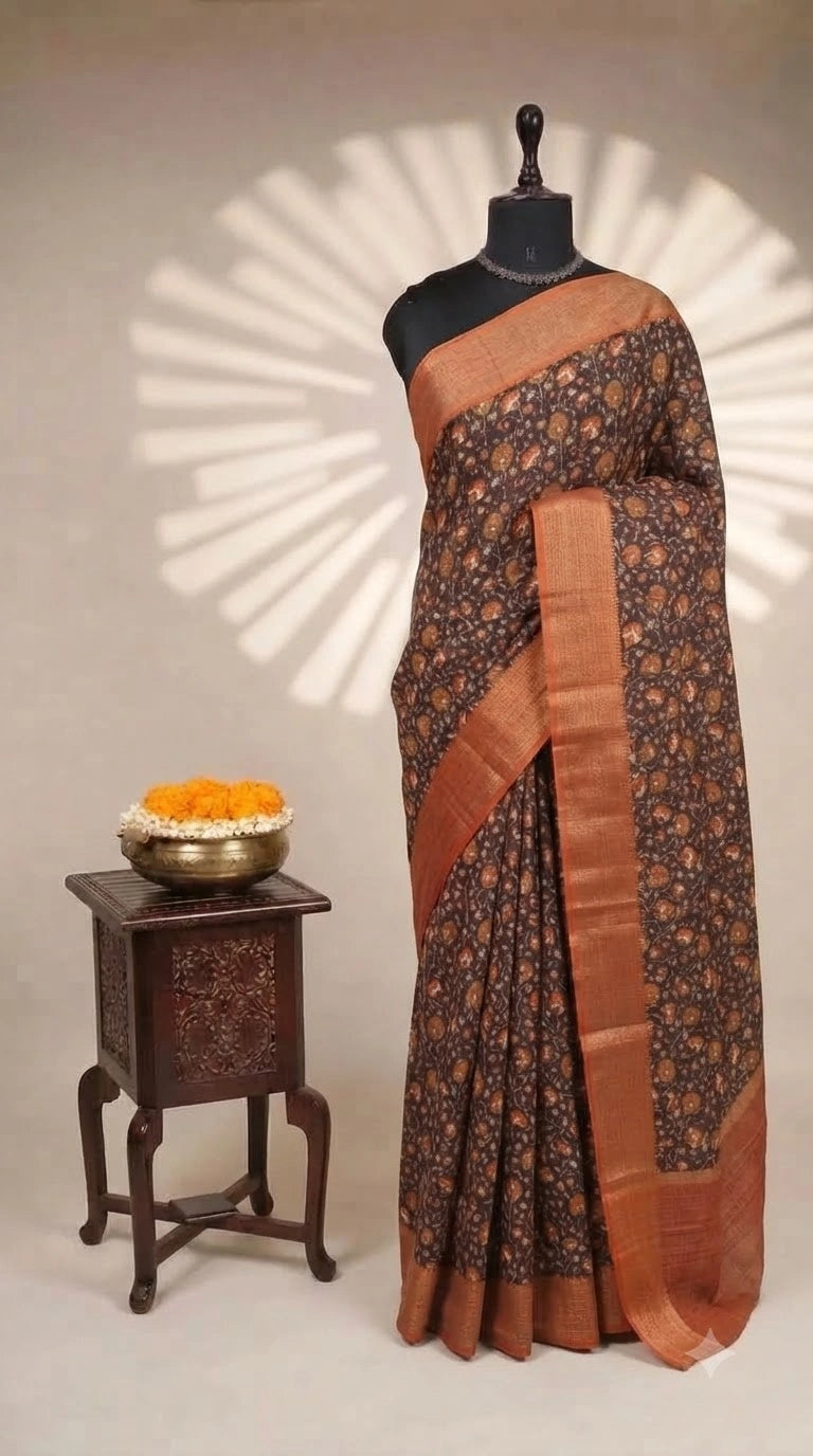 Walnut Brown Chanderi Saree