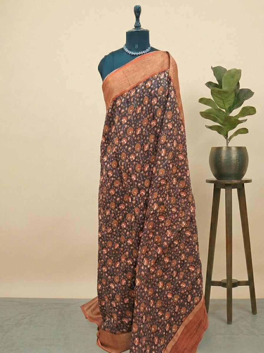 Walnut Brown Chanderi Saree