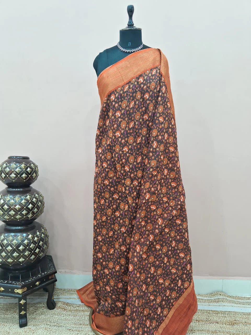 Walnut Brown Chanderi Saree