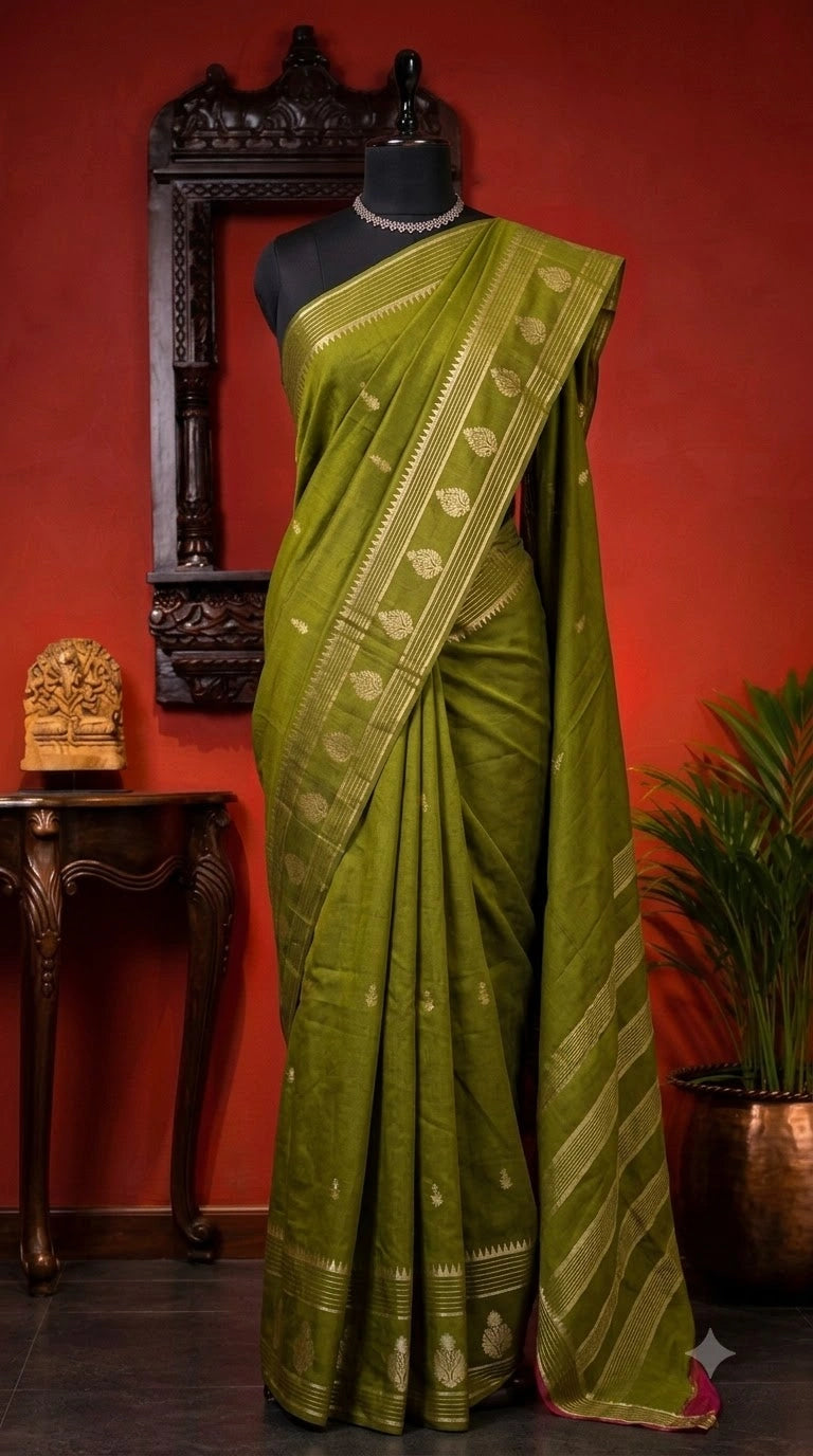 Mehandi Green Crepe Silk Saree
