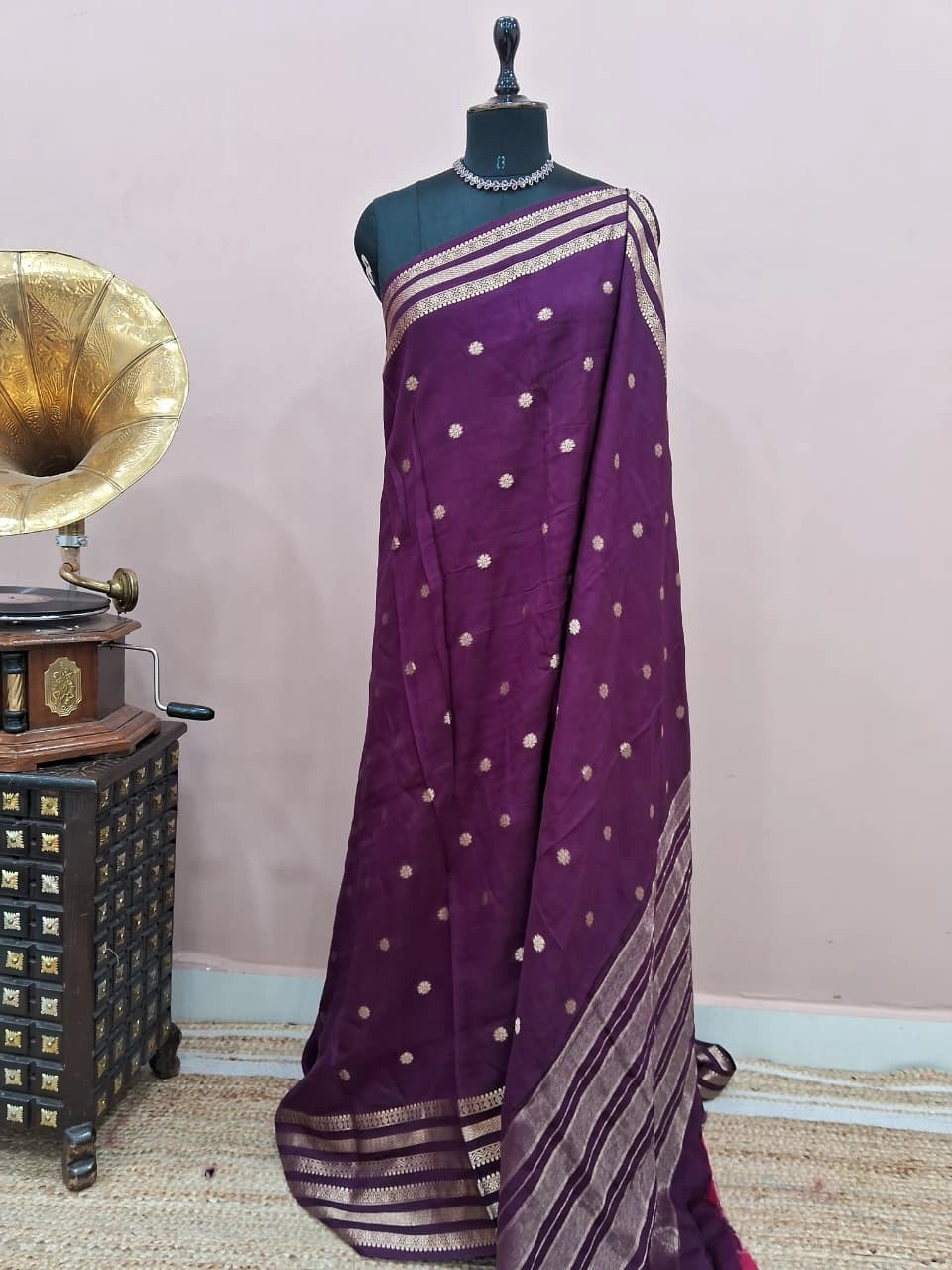 Wine Crepe Silk Saree